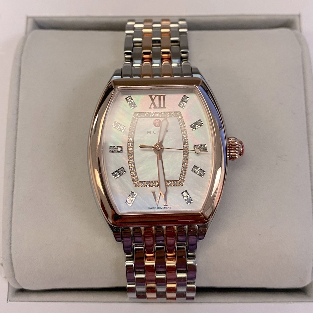 Michele ~ RELEVE MOP Diamond Dial Rose Gold/Two-Tone Stainless-Steel Watch - Picture 3 of 16